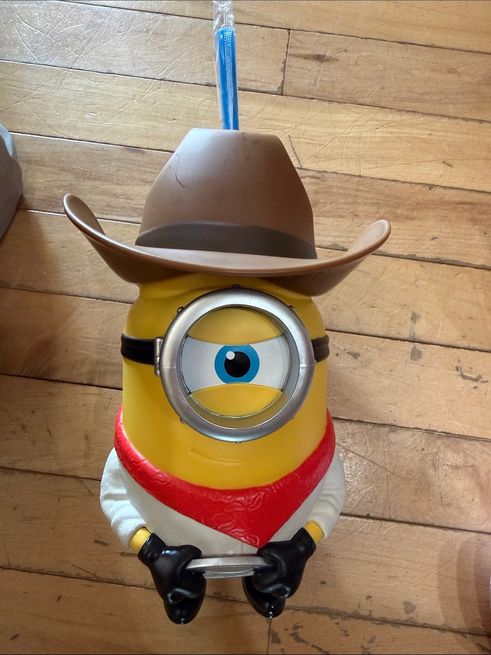Cowboy Minion Sipper Bottle with Straw - Yellow